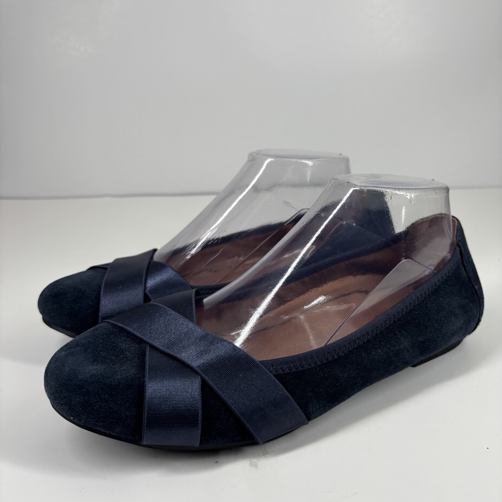 Vionic Navy Suede Flats with Satin Cross Strap
